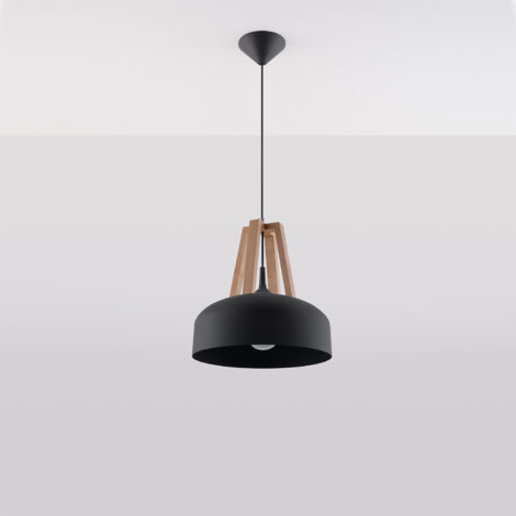 Lampada a Sospensione in Legno Naturale Casco SOLLUX Nero