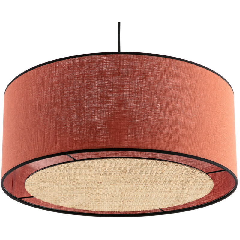 Image of Lampada a sospensione in lino mattone e fibra di rafia D50 cm traves - Arancio