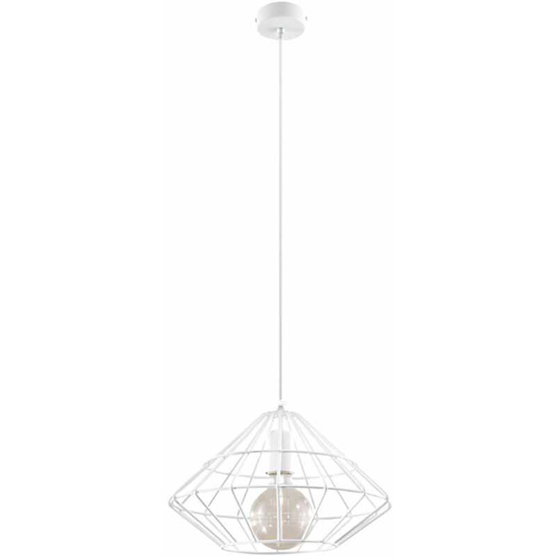 Image of Etc-shop - Lampada a sospensione in metallo bianco zona pranzo lampada a sospensione vintage lampada a gabbia lampada da soffitto soggiorno, forma a