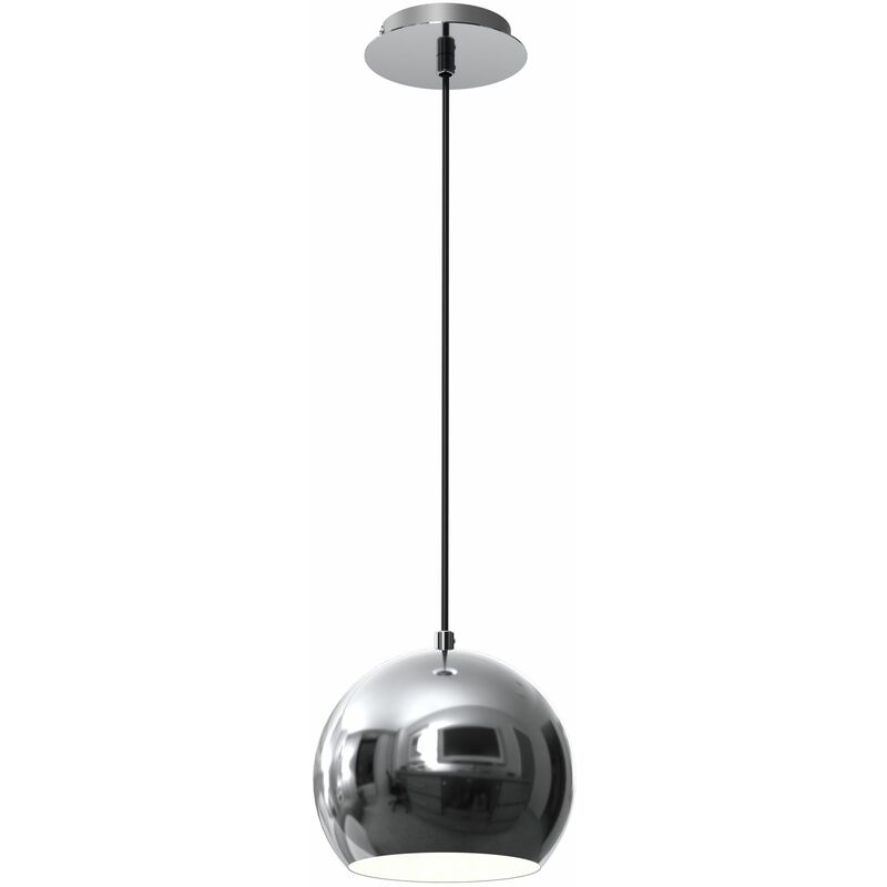 Image of Lampada a sospensione per interni Lampadario dal design retrò in metallo con paralume a sfera color cromo - Cromo