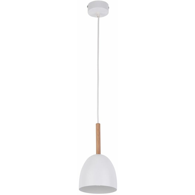 Image of Lampada a sospensione in metallo e legno ø 13 cm bianco scandinavo E27 - Bianco, luce di legno
