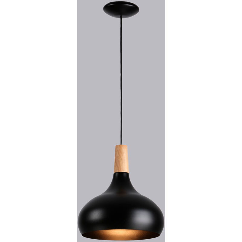 Image of Lampada a sospensione in metallo e legno Loop - Nero