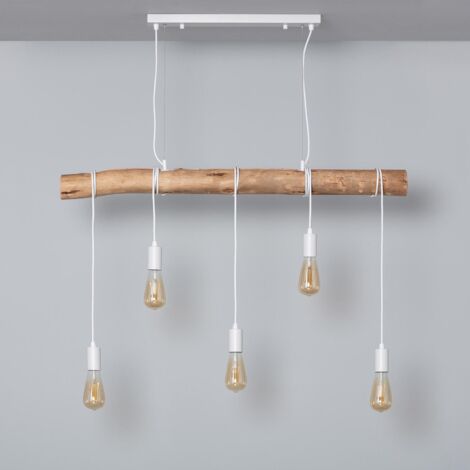 Lampada a Sospensione in Metallo e Legno Yagis Bianco