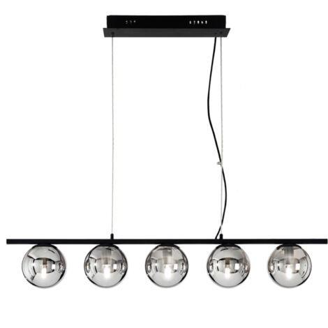 Lampada a sospensione in metallo e vetro soffiato Nero 100 cm a 5 luci MONILE