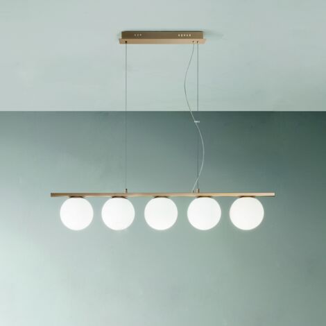 Lampada a sospensione in metallo e vetro soffiato Oro 100 cm a 5 luci MONILE