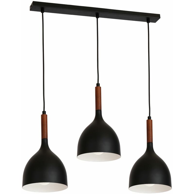 Lampada a sospensione in metallo nero e legno