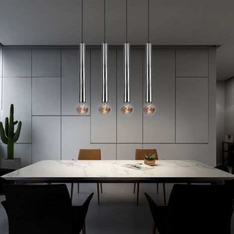 Lampada a sospensione in nichel opaco, lampada a sospensione a 4 luci, design scandinavo, altezza regolabile, metallo, 4 attacchi E27, LxAxP 70x150x9cm
