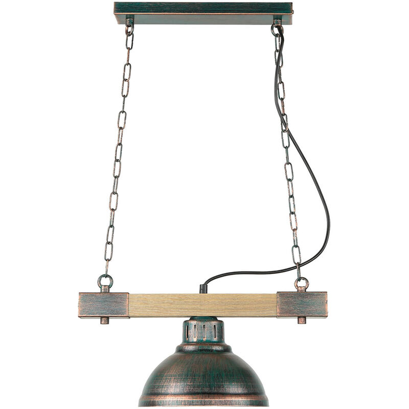 Image of Lampada a sospensione in rame legno antico E27 metallo design vintage soggiorno - Rame antico, legno