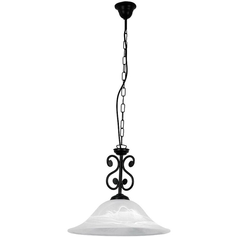 Image of Lampada Dorothea vetro ciondolo in metallo opaco / riso vetro pietra nera Ø40cm H: 38cm