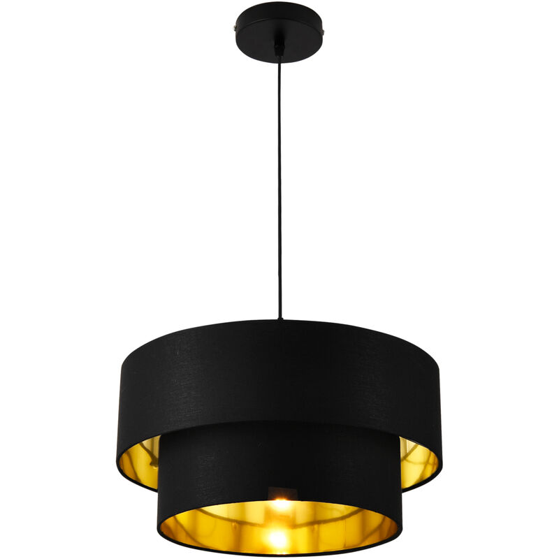 Image of Lampada a sospensione da salotto cucina paralume ø 40 cm in tessuto vari colori colore : nero