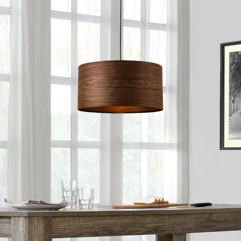 Lampada a Sospensione in Stile Moderno E27 60W Lampadario in Metallo con Paralume Ø 40 cm - Color Legno Venato