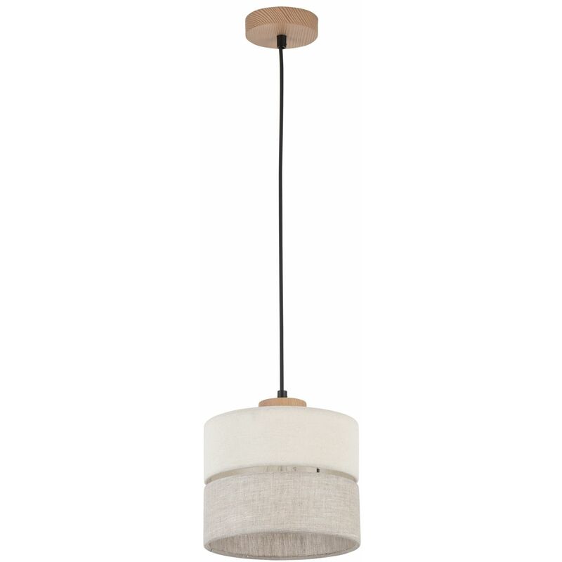 Image of Lampada a sospensione in tessuto ø 20 cm E27 regolabile in altezza - Nero, beige, grigio, luce legno