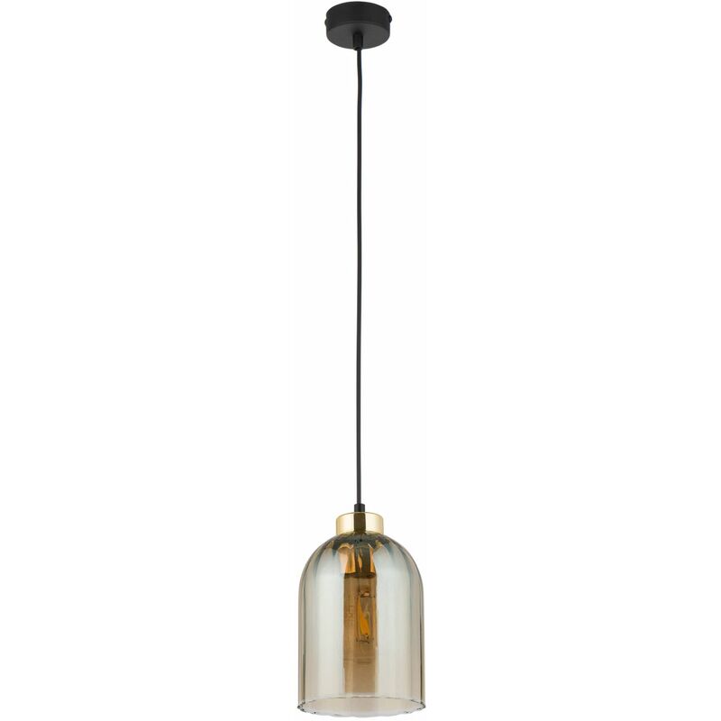 Image of Licht-erlebnisse - Lampada a sospensione in vetro ø 14,5 cm E27 in oro ambrato - Nero, Ambra, Oro