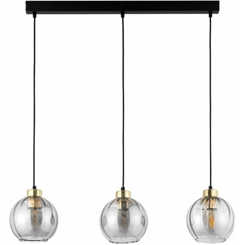 Image of Lampada a sospensione in vetro 3 luci paralume a sfera elegante sala da pranzo - Nero, Trasparente, Oro