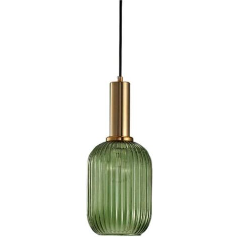 Lampada a sospensione in vetro a coste vintage industriale Ineasicer, plafoniera con finitura in ottone lucido, lampada a sospensione per sala da pranzo, cucina, soggiorno, camera da letto (verde, 13 