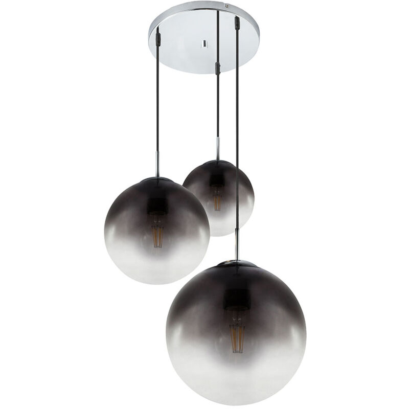 Image of Etc-shop - Lampada a sospensione in vetro fumé Lampada a sospensione in vetro cromato per il tuo soggiorno, forma sferica, 3x E27, PxH 51x120 cm,