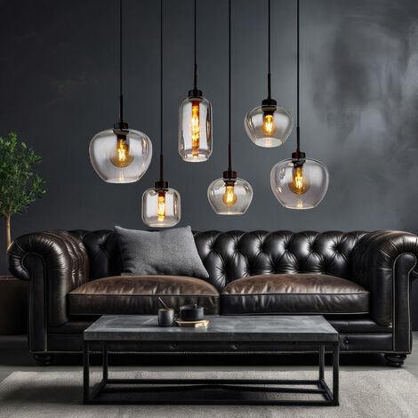 Lampada a sospensione in vetro fumé lampada a sospensione in vetro per sala da pranzo nera, metallo, 6 prese E27, LxLxA 87x43x120 cm