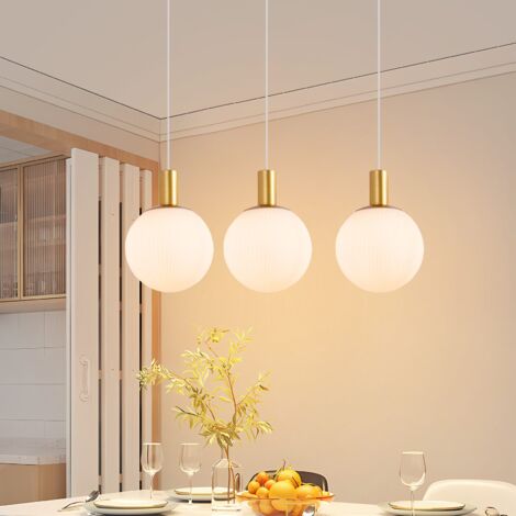 Lampada a Sospensione in Vetro - GBLY E27 Lampada a Sospensione in Oro 3 Lampadine Lampada da Tavolo da Pranzo Lampada a Sospensione Moderna Regolabile in Altezza  (Senza Lampadina)