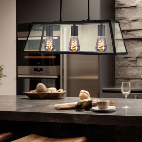 Lampada a sospensione in vetro Lampada da soggiorno nera Illuminazione a soffitto Lanterna a sospensione Proiettore
