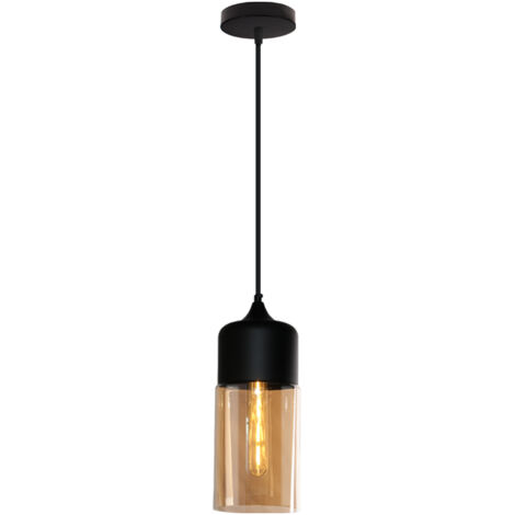 Lampada a Sospensione in Vetro Retrò, Lampada da Soffitto Cucina E27 Ambra Trasparente, Altezza Regolabile per Sala da Pranzo, Kitchen