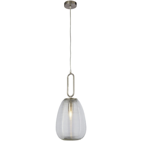 Lampada a sospensione in vetro rigato Searchlight Elixir 1 luce, vetro trasparente, nichel satinato