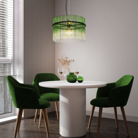 Lampada a sospensione in vetro verde chiaro lampada da tavolo lampada a sospensione LED lampada da soggiorno, metallo nero, 1x 7W 1x 806lm bianco caldo, DxH 40x150 cm