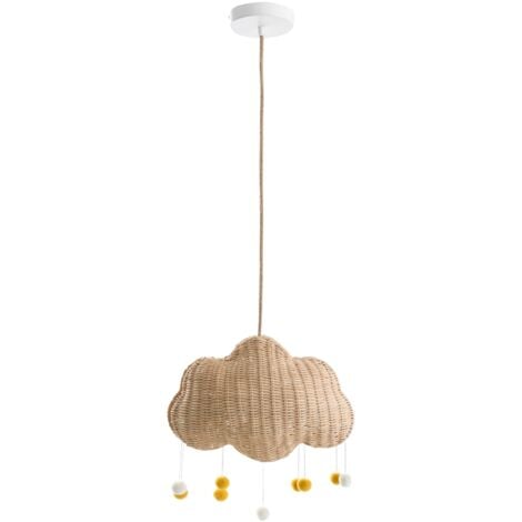 Lampada a sospensione in vimini di rattan intrecciato a mano a forma di nuvola Plafoniera naturale Onon