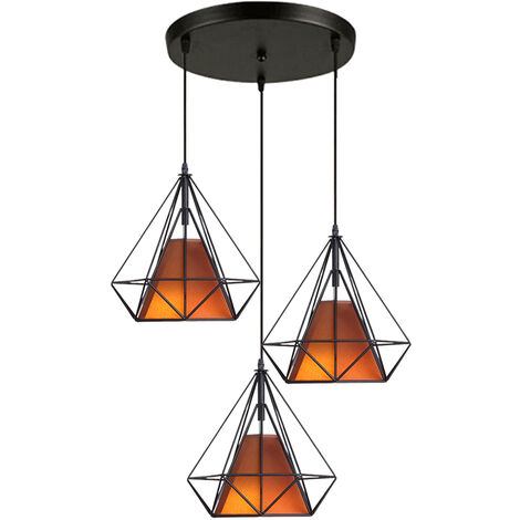 Lampada a Sospensione Industriale, 3 Luci Plafoniera con Gabbia di Diamante 25cm, Lampada E27 per Soggiorno Sala da Pranzo (Bronzo)