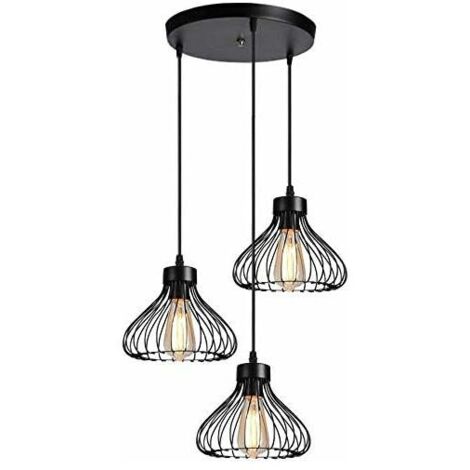 Lampada a sospensione industriale a 3 luci, lampada da soffitto in metallo a forma di gabbia vintage per cucina, sala da pranzo, soggiorno, camera da letto, corridoio, ristorante - 23 cm, nero con