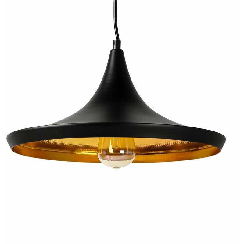 Image of Licht-erlebnisse - Lampada a sospensione dal design industriale in metallo color nero dorato Lampadario in perfetto stile Vintage per salotto Ø25cm