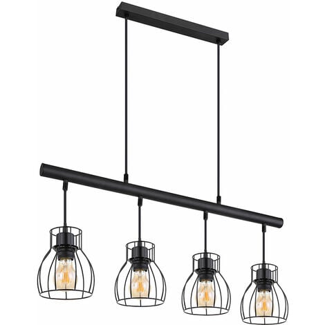 Lampada a sospensione industriale lampada a sospensione nera lampada a sospensione vintage lampada a sospensione tavolo da pranzo, paralumi in gabbia metallica, 4x LED 7W 806Lm bianco caldo, L 77 cm