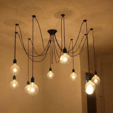 Lampada a Sospensione Industriale Lampada da Soffitto con 8 Bracci Stile Ragno DIY Vintage Creativo E27 per Soggiorno Camera da Letto (1.5m, Nero)
