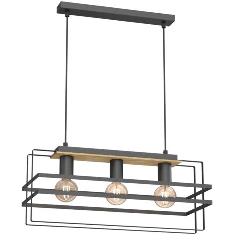 Lampada a sospensione industriale legno 57cm 3xE27 Kortez Luminex