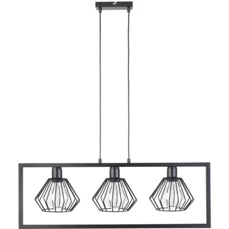 Lampada a sospensione industriale nera 3 luci E27 Saga