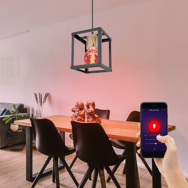 Image of Etc-shop - Lampada a sospensione intelligente, dimmerabile, lampada da soffitto a pendolo in legno, controllabile tramite app, voce, telefono
