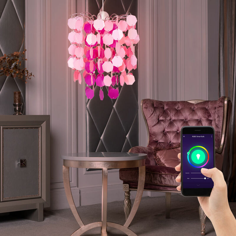 Image of Lampada a sospensione per bambini intelligente dimmerabile gioco ragazze plafoniera rosa app controllo vocale in un set che include lampadine led rgb