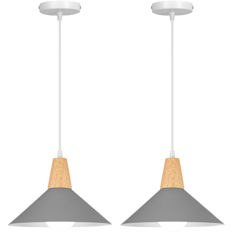 Image of Wottes - Lampada a Sospensione Interna Vintage Industriale Lampadario da Soffitto Metallo Legno 2 Pezzi Grigio