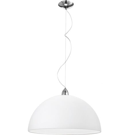 Lampada a Sospensione ISAKO 50cm in Vetro Bianco Satinato e Metallo Cromato - Attacco E27, Design Moderno e Diffusione Luce - Rossini Group