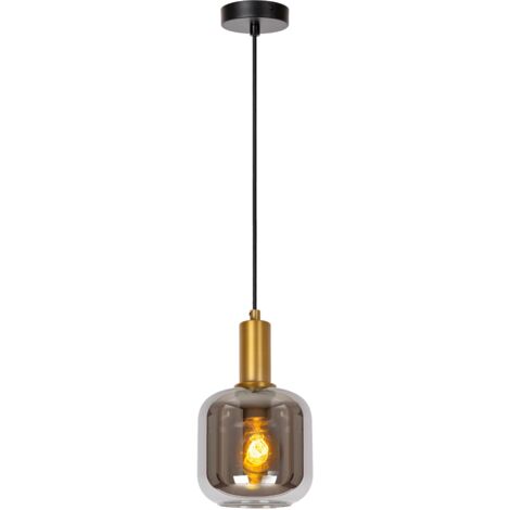 Lampada a sospensione Joanet vetro fumé ottone E27 Lucide