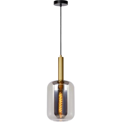Lampada a sospensione Joanet vetro fumé ottone E27 Lucide