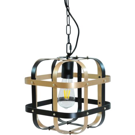 Lampada a sospensione Klatka nero oro E27 Polux Ø25 cm