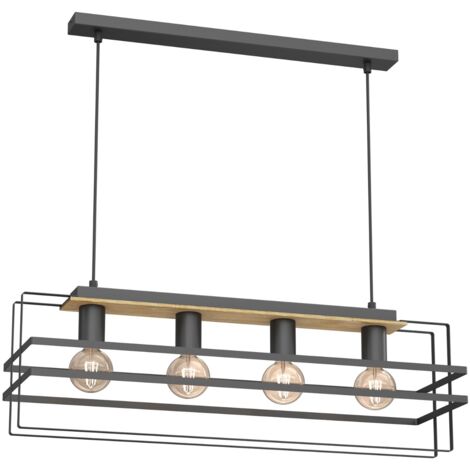 Lampada a sospensione Kortez 76cm 4xE27 nero/legno Luminex