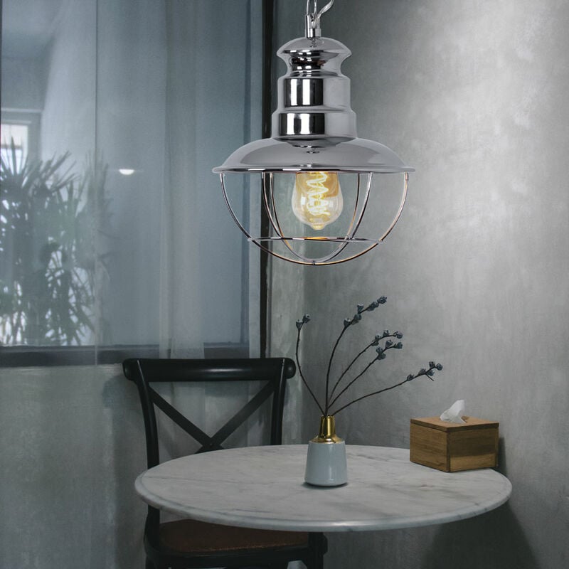 Image of Brilliant - Lampada a sospensione lampada a sospensione a griglia lampada da sala da pranzo lampada a sospensione industriale gabbia argento, metallo