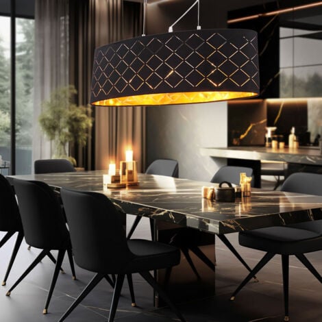 Lampada a sospensione Lampada a sospensione a LED Lampada a sospensione Lampada a sospensione Lampada da soggiorno, plafoniera in metallo color oro nero, 3 LED E27, AxLxP 140x65x25 cm