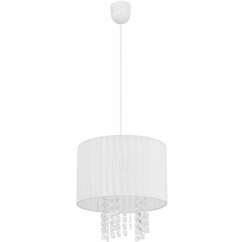 Image of Etc-shop - Lampada a sospensione lampada a sospensione bianca lampada da tavolo da pranzo lampada da soggiorno cristalli, seta, 1x E27, DxH 30 x 120