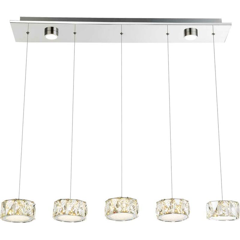Image of Etc-shop - Lampada a sospensione lampada a sospensione cristalli di vetro lampada da sala da pranzo lampada a sospensione cromo, led 48W 3700Lm