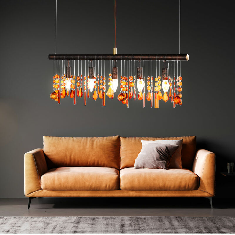 Image of Lampada a sospensione lampada a sospensione cristalli lampada a sospensione marrone lampada da tavolo da pranzo colori ambra, metallo, attacco 5x
