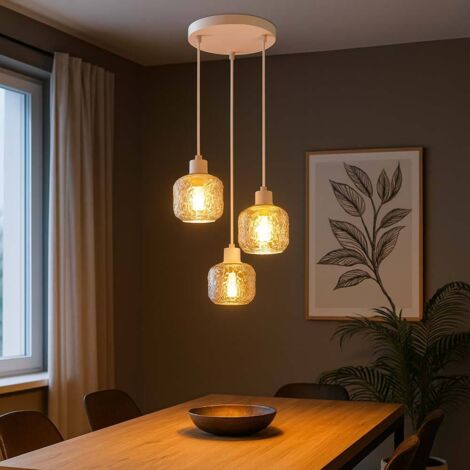 Lampada a sospensione Lampada a sospensione da soggiorno beige, lampada a sospensione color fumo 3 fiamme in vetro, metallo, 3x prese E27, DxH 35x120 cm