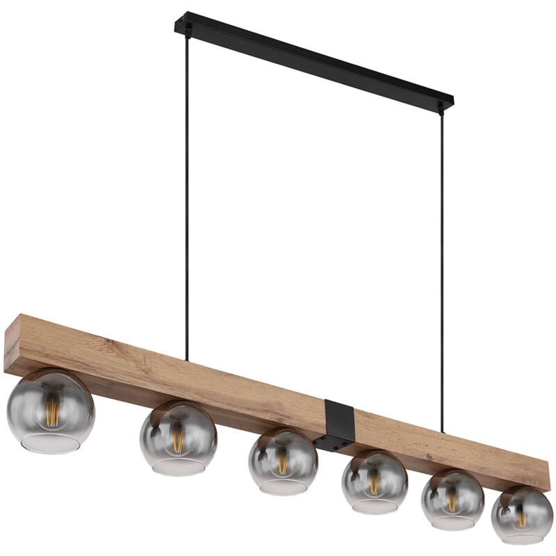 Image of Lampada a sospensione lampada a sospensione effetto legno lampada da sala da pranzo lampada a sospensione casa di campagna 6 fiamme, metallo nero, 6