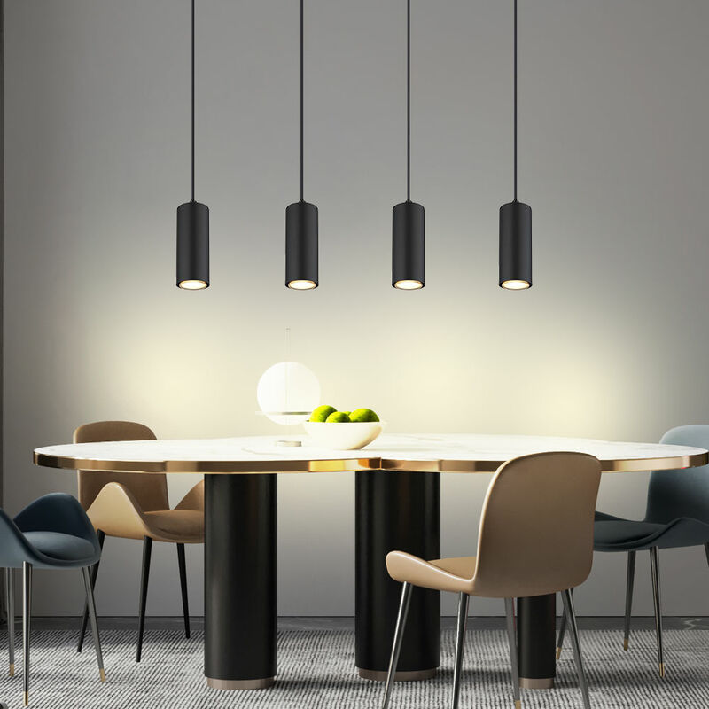 Image of Lampada a sospensione lampada a sospensione effetto legno nero lampada da sala da pranzo 4 fiamme plafoniera a sospensione, metallo marrone, 4 prese